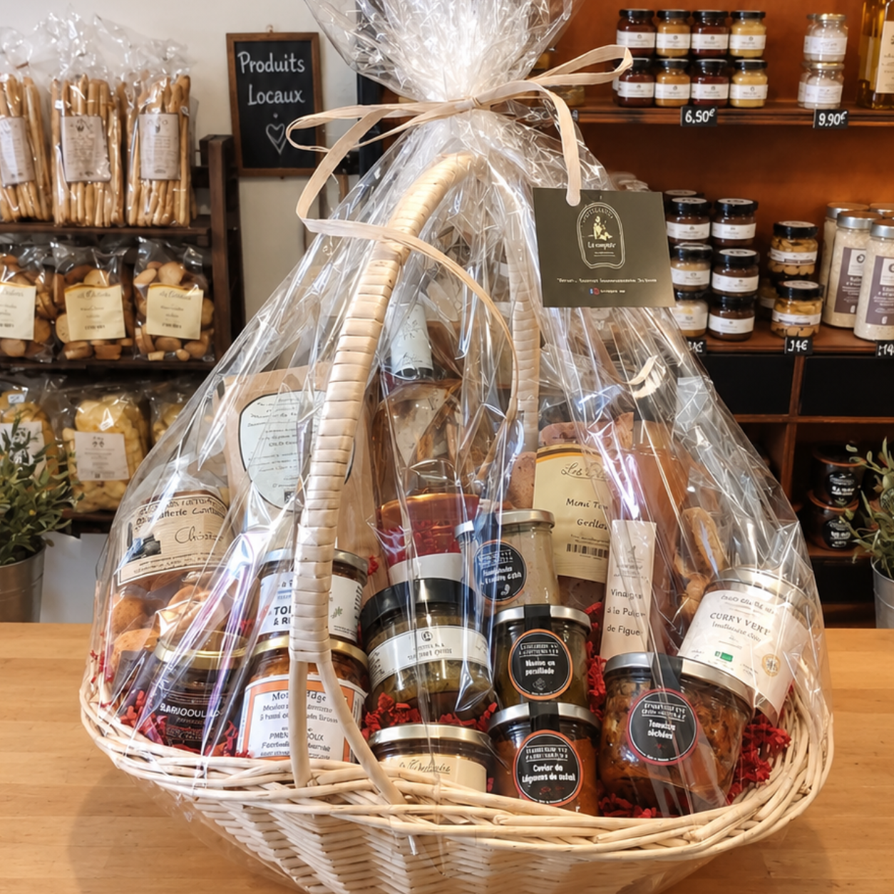 Panier gourmand composé de produits locaux de notre épicerie fine à Aups